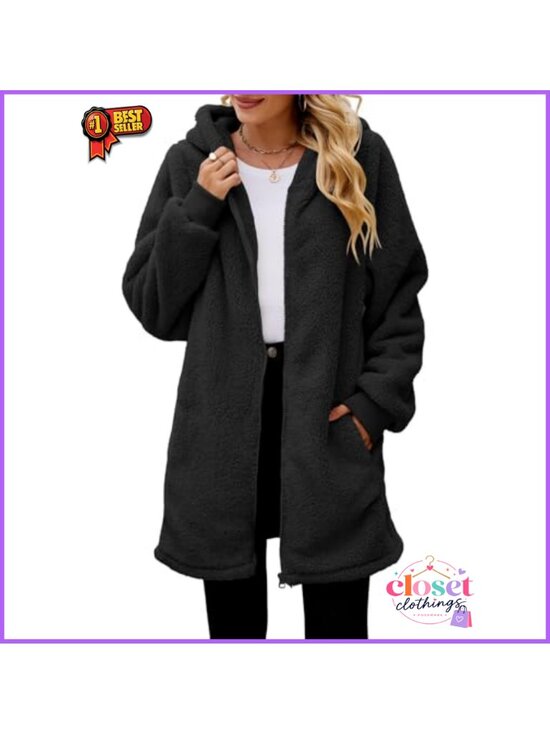 Jackets & Blazers - Oversized Sherpa Fleece Jacket Zip Up Hoodie Loose Fit Winter Coat